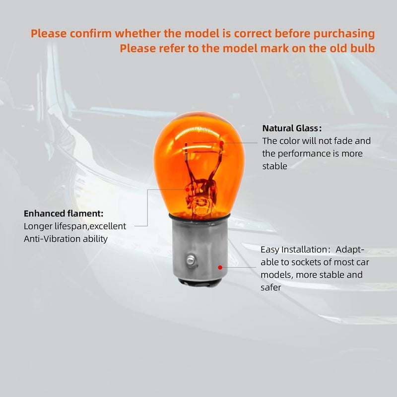 ALKOREY -1157 Py21/5w Amber Light,Miniature Bulb Mini Bulb,2100K Taillight Turn Signal Light,12V 21/5W Bay15d,2 Pack - Image 2